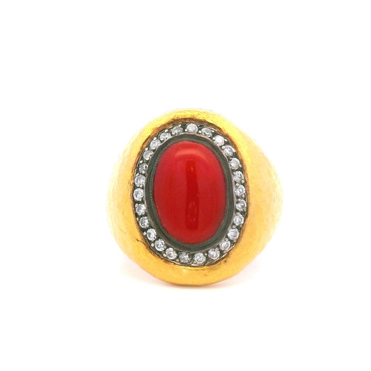24k Coral and Diamond Ring-Handmade and Includes GIA Appraisal Upon Purchase