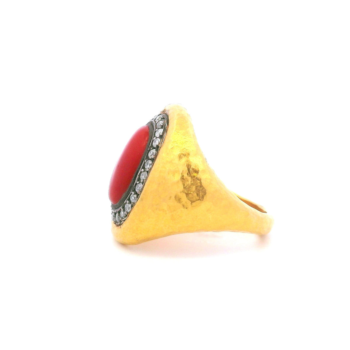 24k Coral and Diamond Ring-Handmade and Includes GIA Appraisal Upon Purchase