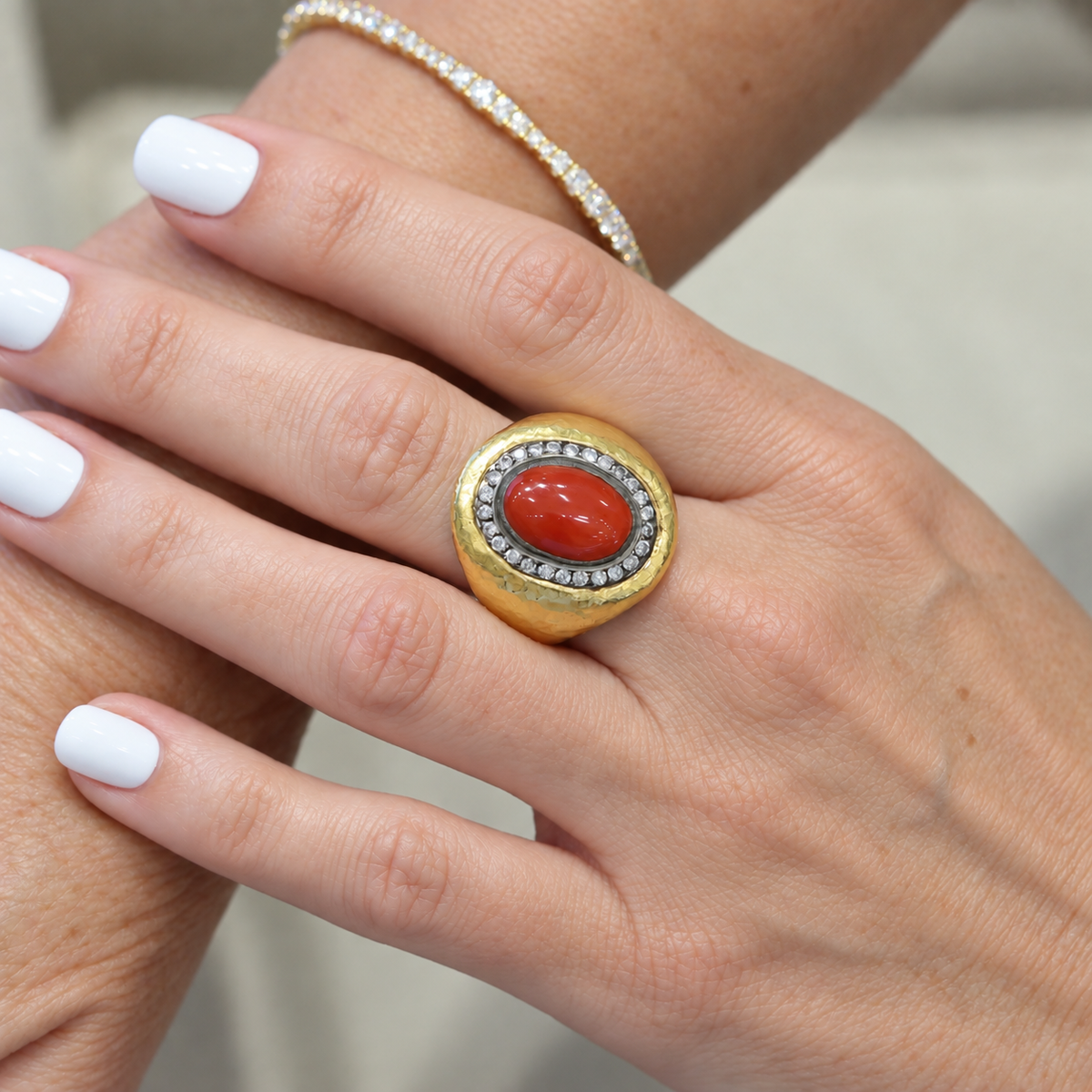 24k Coral and Diamond Ring-Handmade and Includes GIA Appraisal Upon Purchase