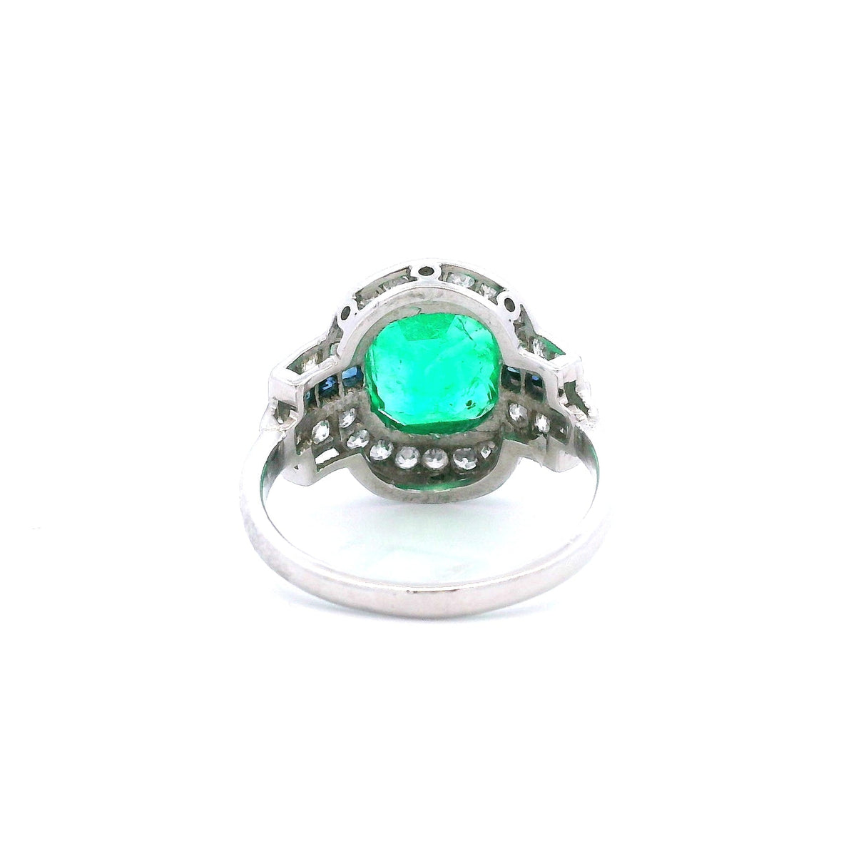 Antique Platinum Emerald, Sapphire, and Diamond Ring-GIA Appraisal Included
