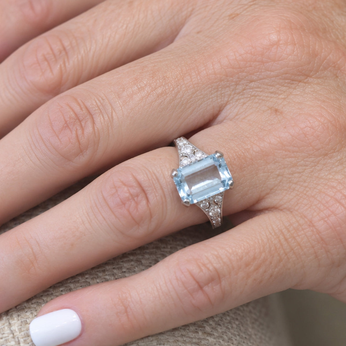 Platinum Antique Aquamarine and Diamond Ring-Includes GIA Appraisal