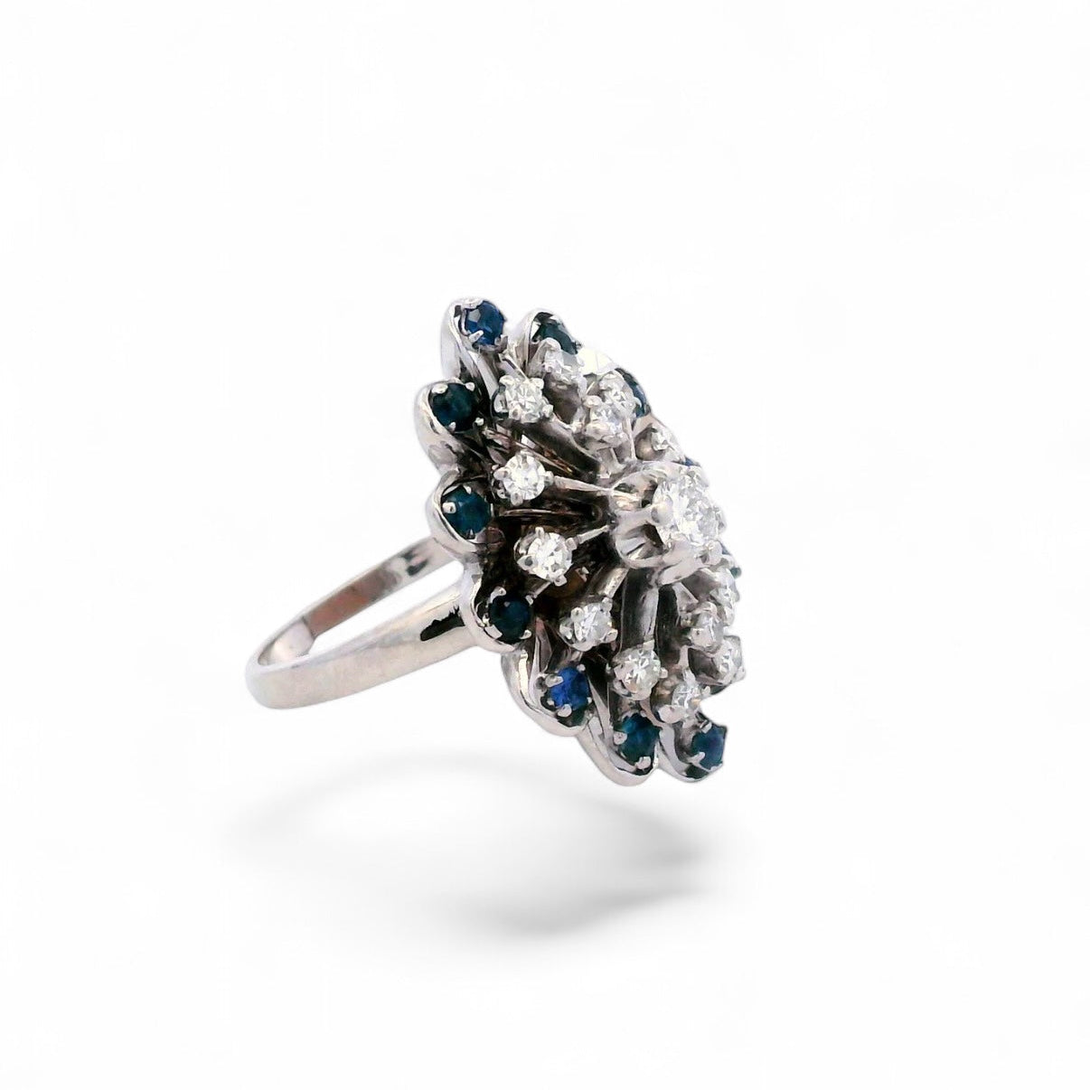 14K White Gold Diamond and Sapphire Cocktail Ring