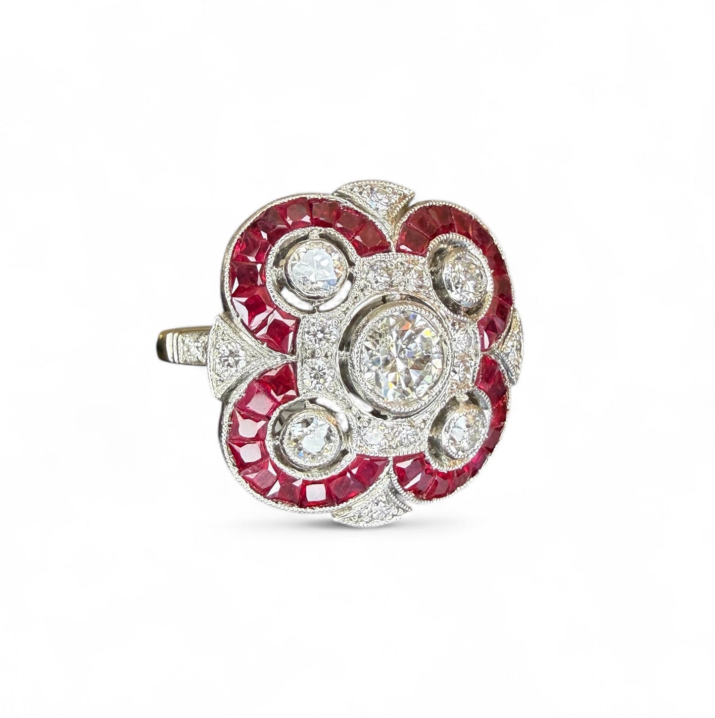 Platinum Ruby and Diamond Art Deco Style Cocktail or Engagement Ring