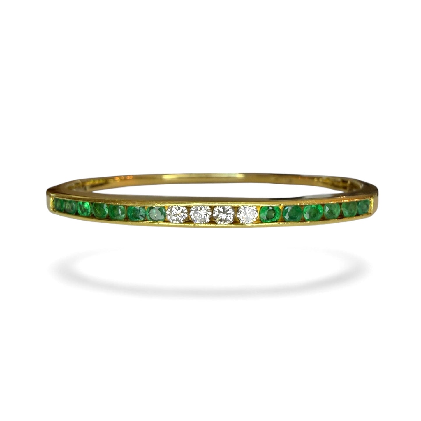 18k Vintage Emerald and Diamond Vintage Bangle