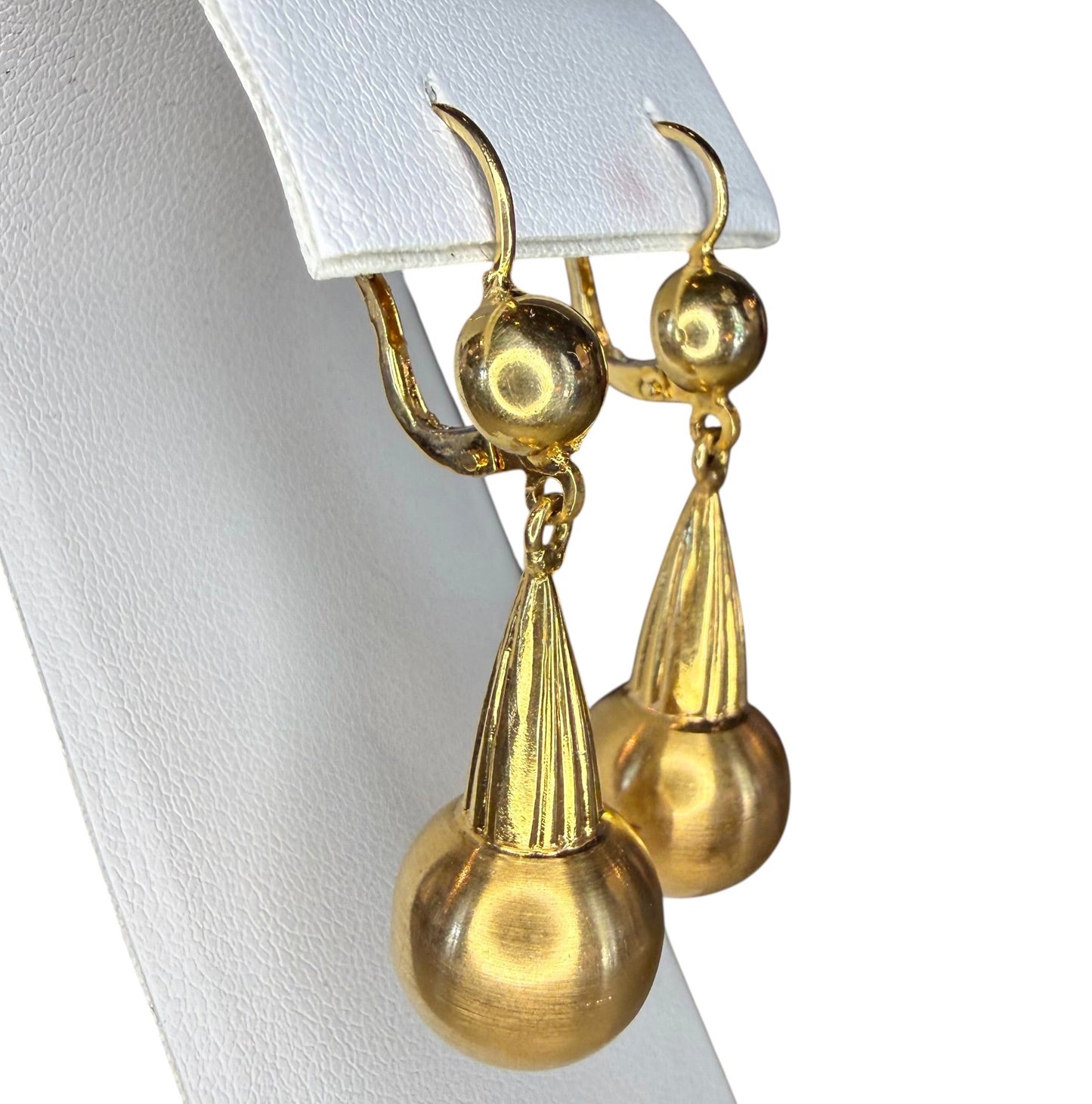 Vintage 18k Yellow Gold Lever-Back Dangle Ball Earrings