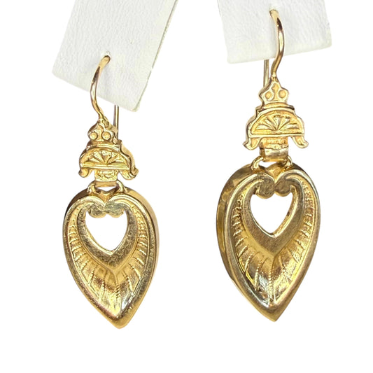 Antique 14k Dangle Heart Motif Earrings- Includes GIA Appraisal