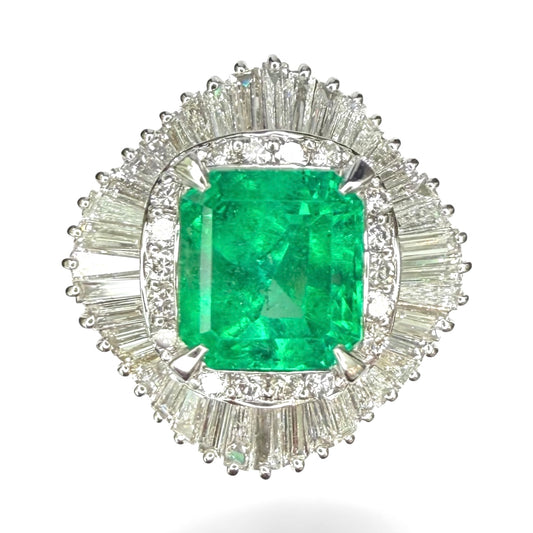 Platinum 2.70 CT Emerald and 1.57 Diamond Ballerina Ring