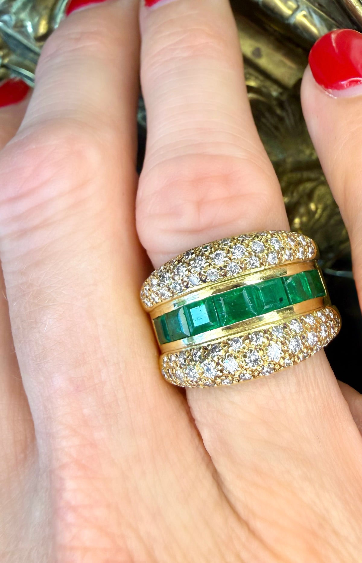 18k Emerald and Diamond Band