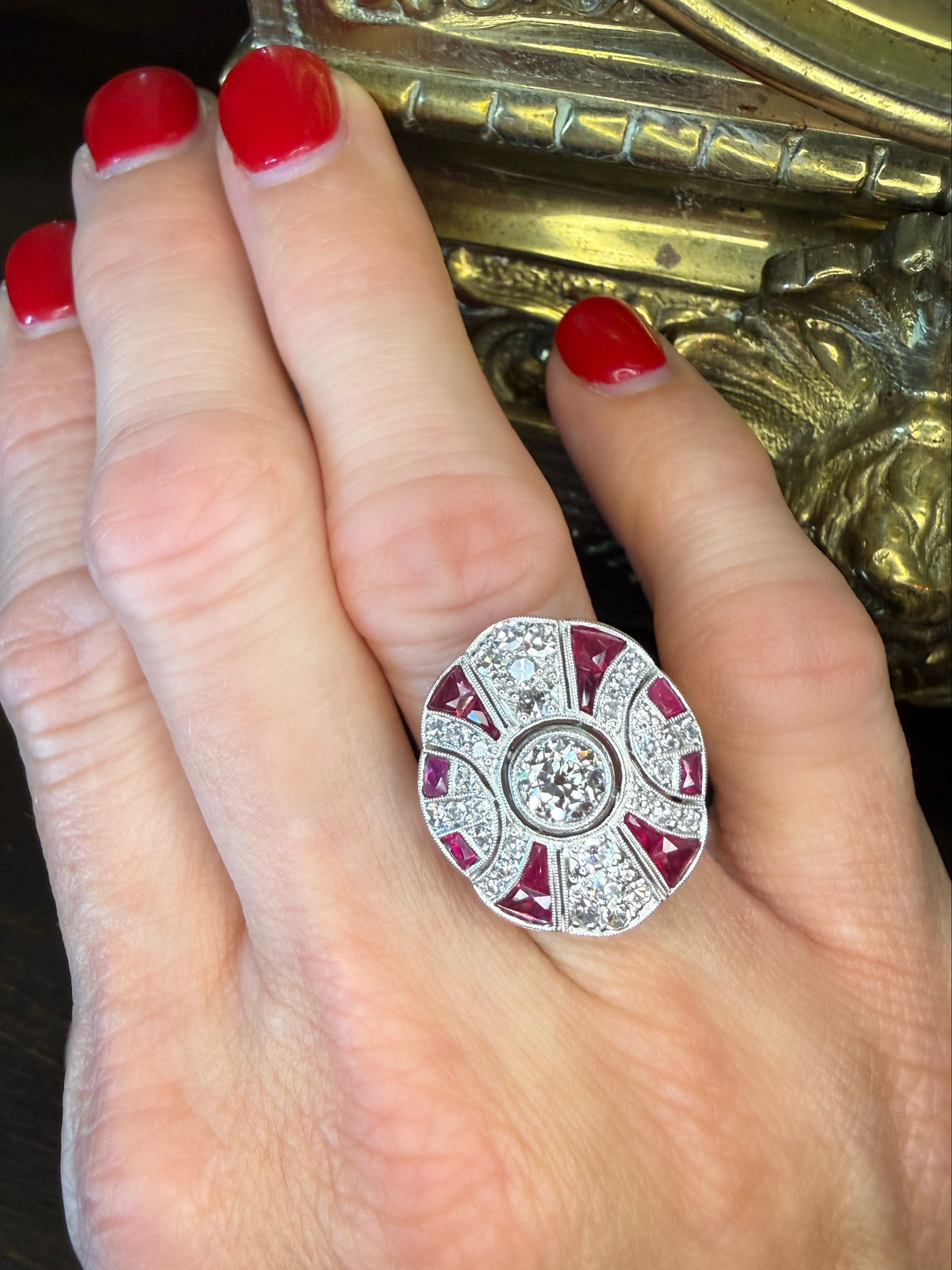 Platinum Ruby and Diamond Cocktail or Engagement Ring