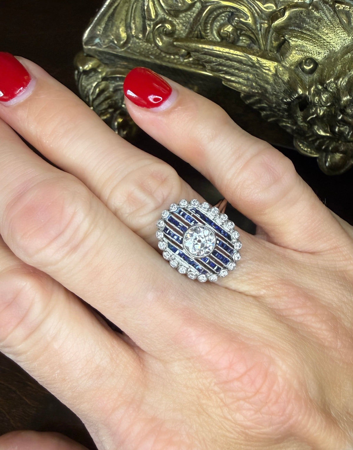 Platinum Sapphire and Diamond Dinner Ring