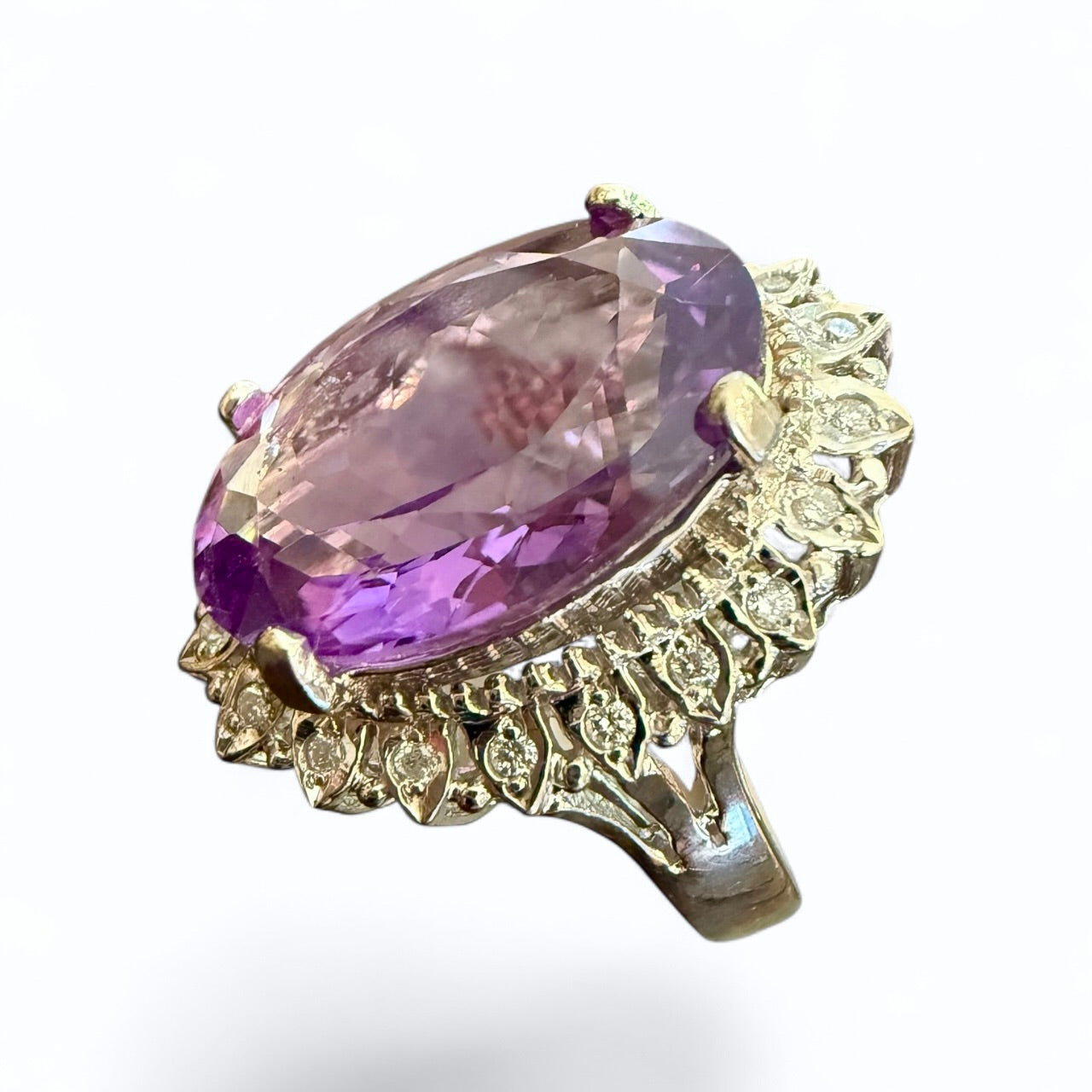 14K 9.28 CT Amethyst and Diamond Cocktail or Engagement Ring