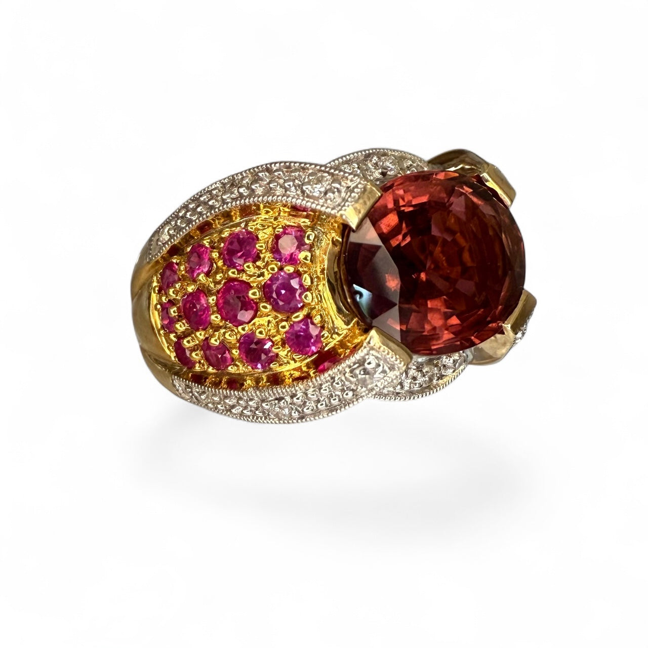 14K 3.07 CT Tourmaline, Ruby, and Diamond Estate Cocktail Ring