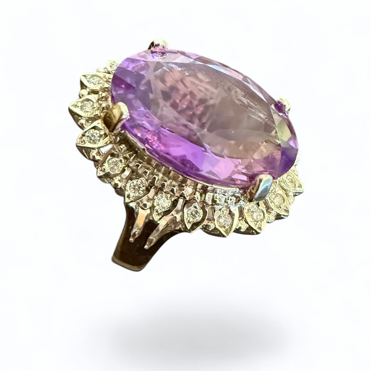 14K 9.28 CT Amethyst and Diamond Cocktail or Engagement Ring