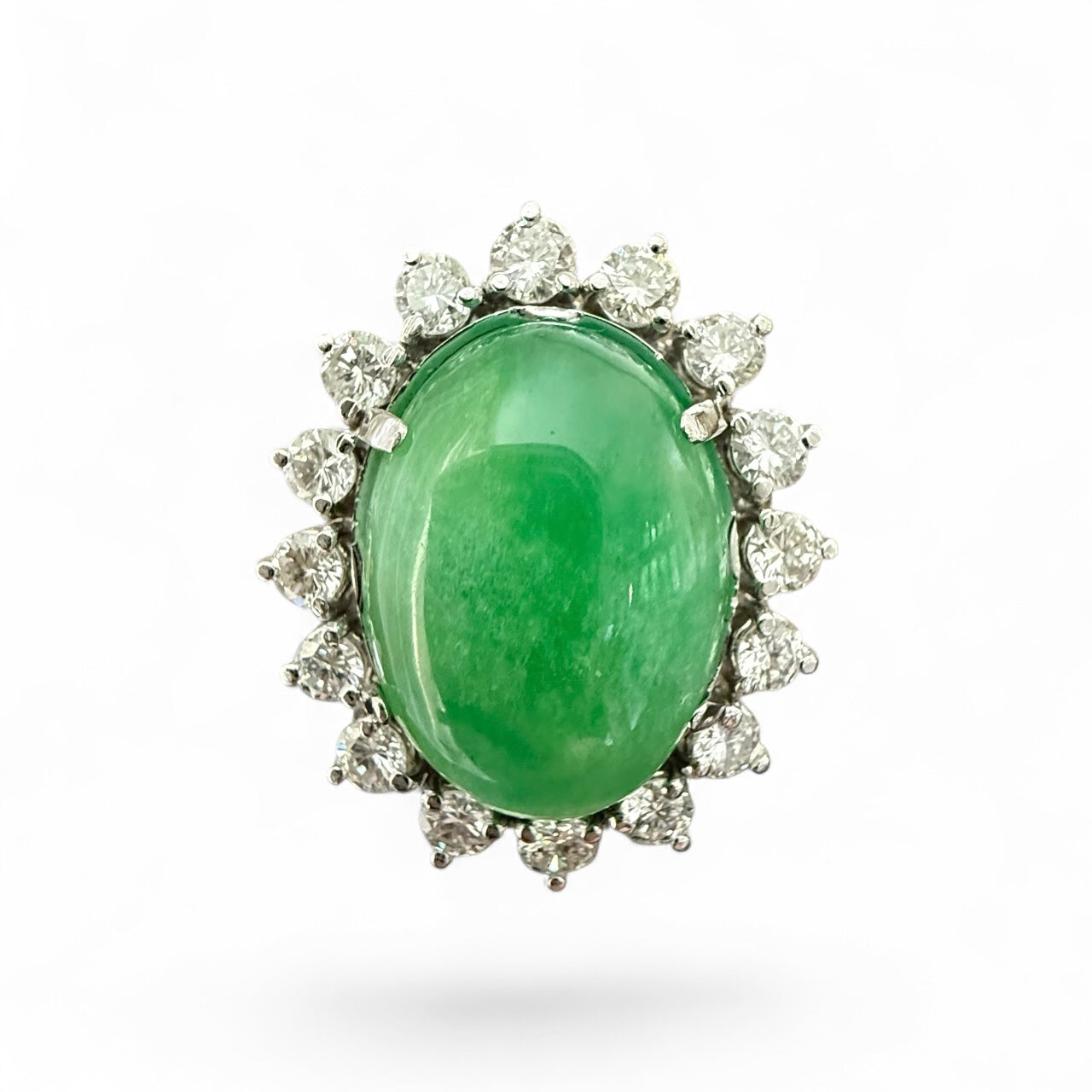 Platinum 13.60 Carat Jade and 1.60 CTW Diamond Cocktail or Engagement Ring