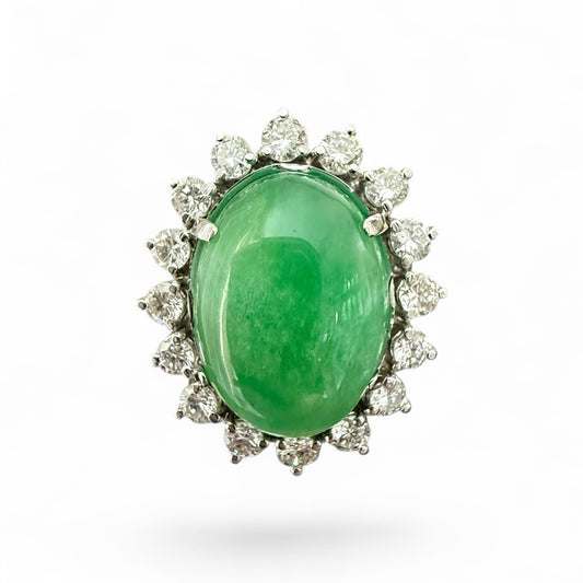 Platinum 13.60 Carat Jade and 1.60 CTW Diamond Cocktail or Engagement Ring