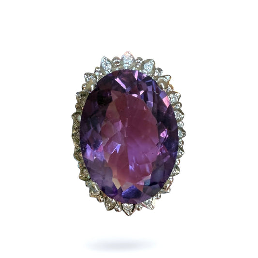 14K 9.28 CT Amethyst and Diamond Cocktail or Engagement Ring
