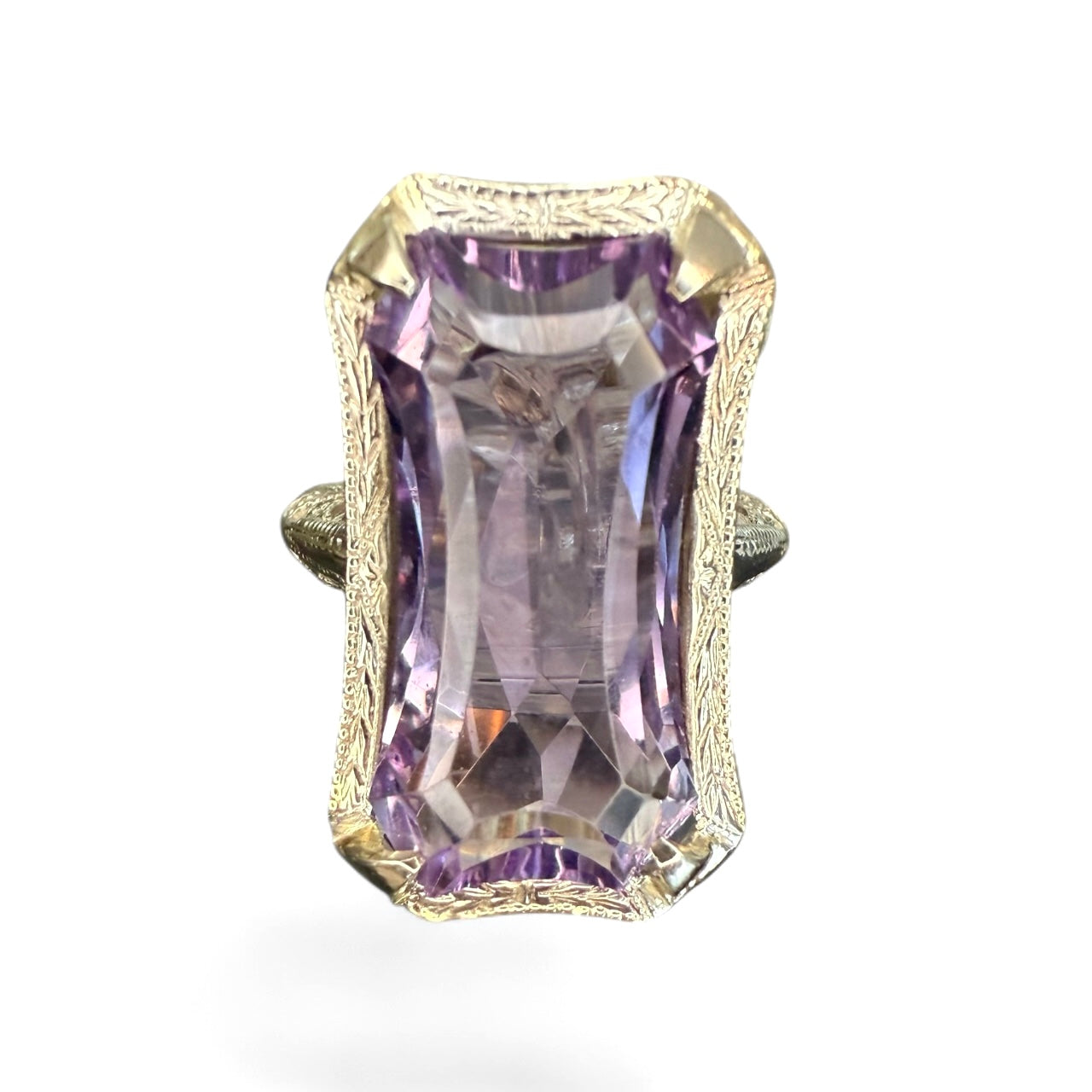 14K Gold Amethyst Filigree Antique Cocktail Ring