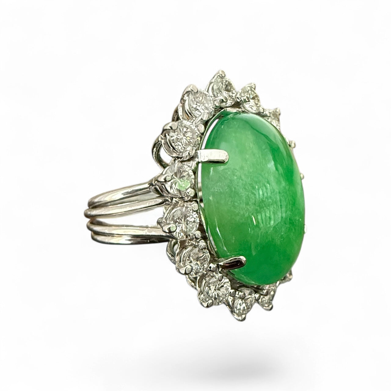 Platinum 13.60 Carat Jade and 1.60 CTW Diamond Cocktail or Engagement Ring