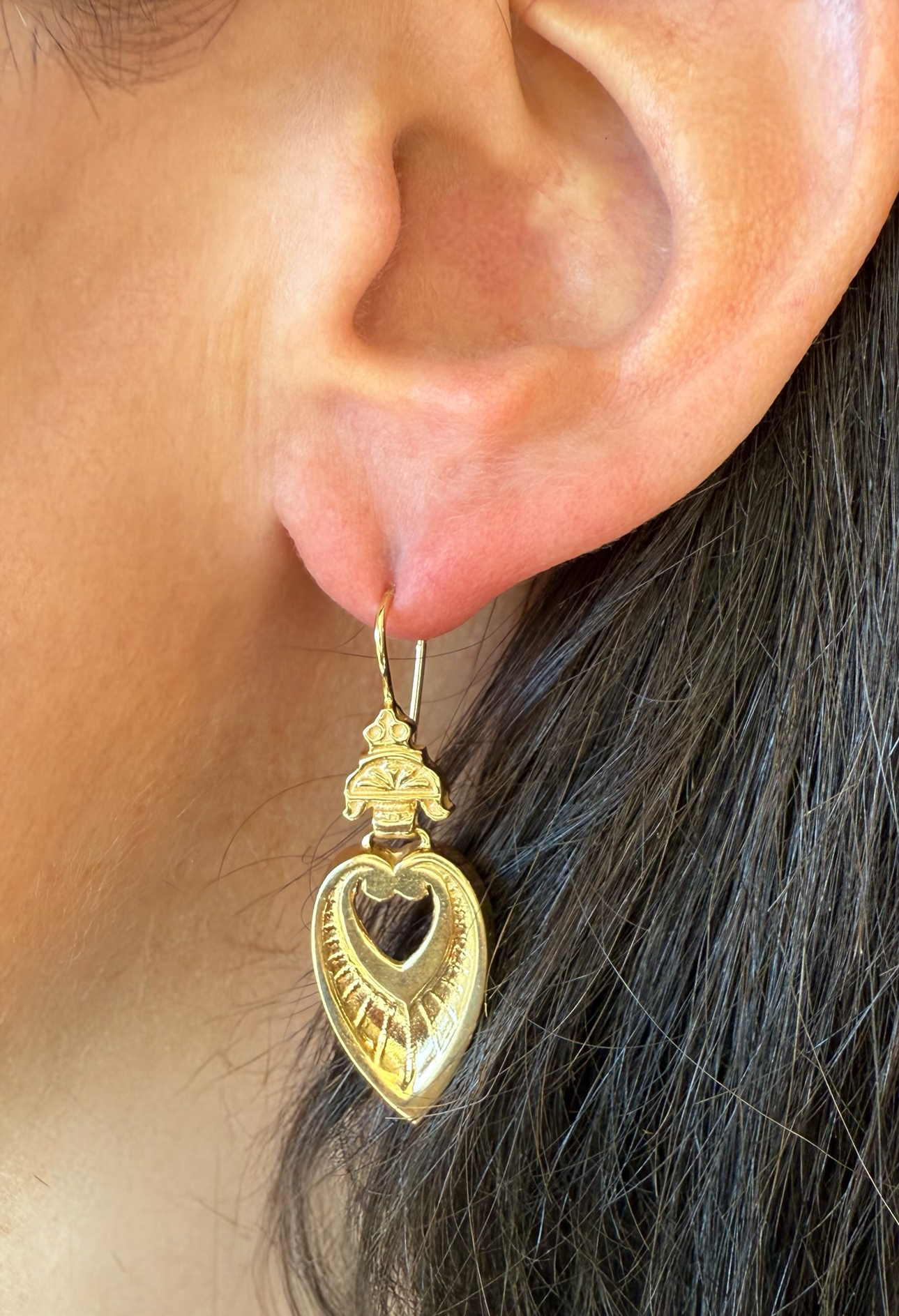 Antique 14k Dangle Heart Motif Earrings- Includes GIA Appraisal