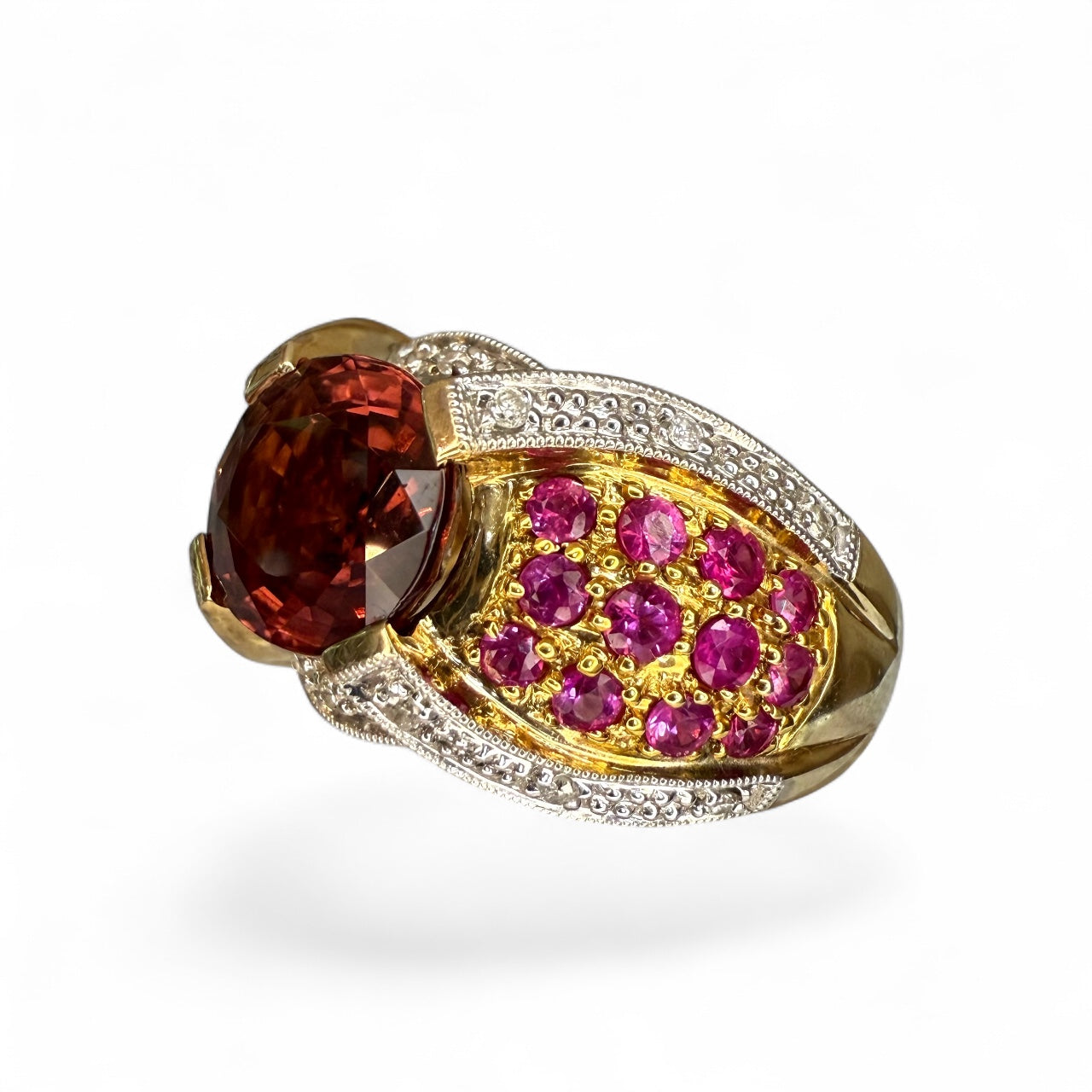 14K 3.07 CT Tourmaline, Ruby, and Diamond Estate Cocktail Ring