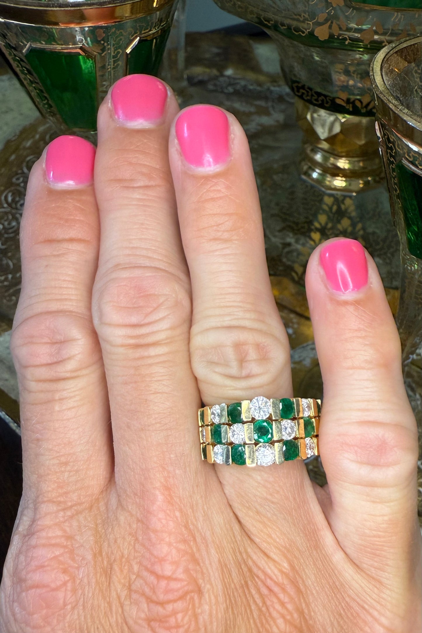 14K Emerald and 1.04 CTW Diamond Band