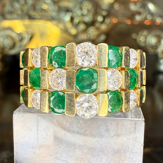 14K Emerald and 1.04 CTW Diamond Band