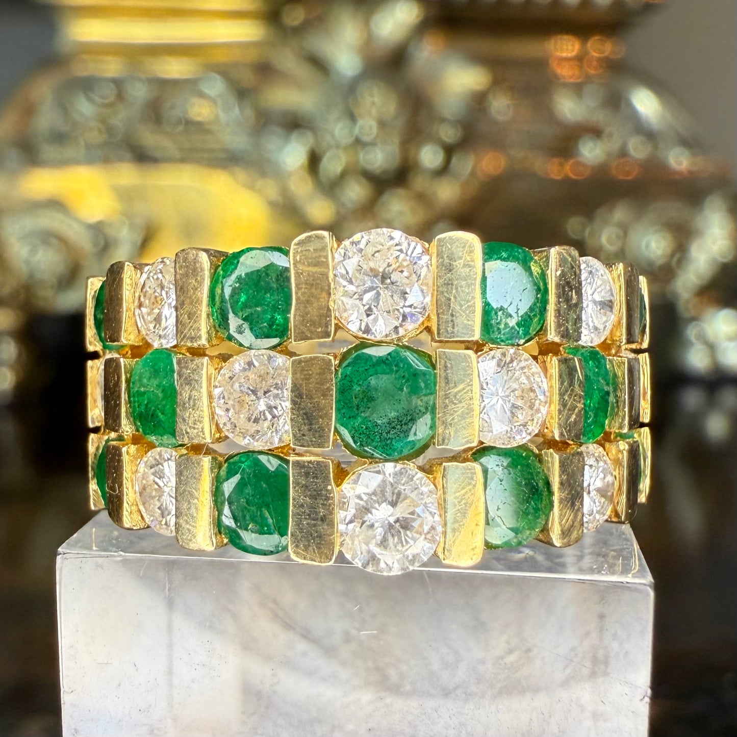 14K Emerald and 1.04 CTW Diamond Band