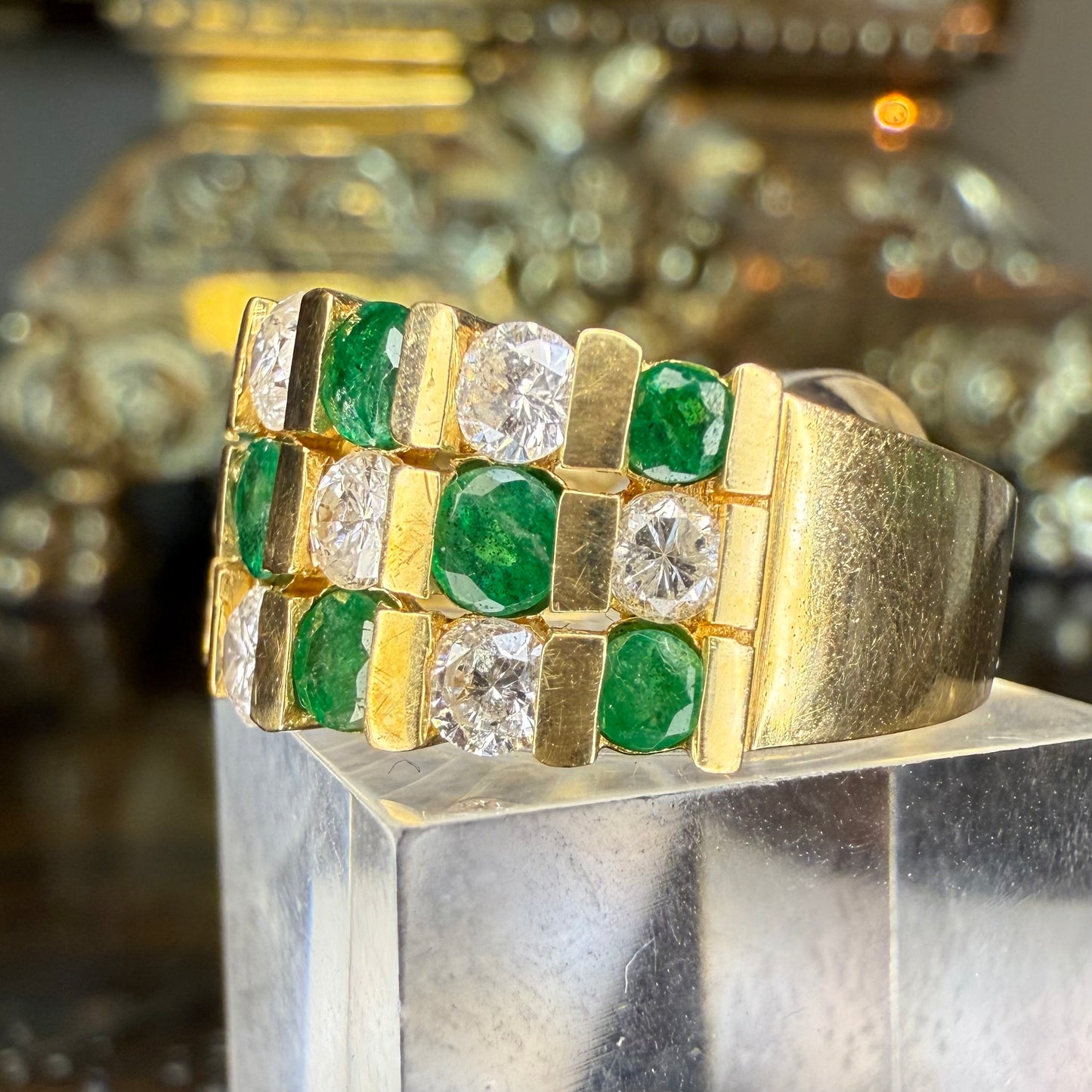 14K Emerald and 1.04 CTW Diamond Band