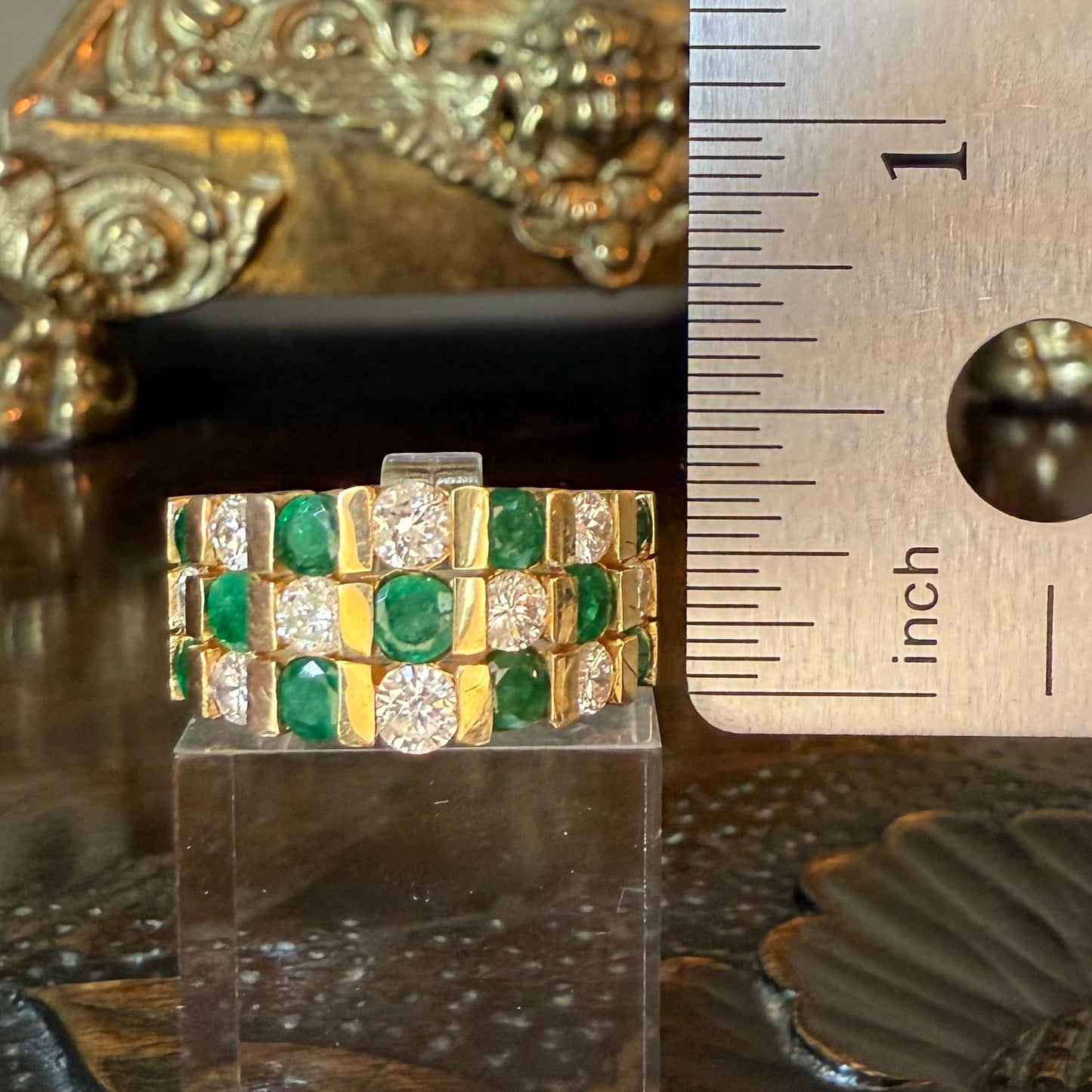 14K Emerald and 1.04 CTW Diamond Band