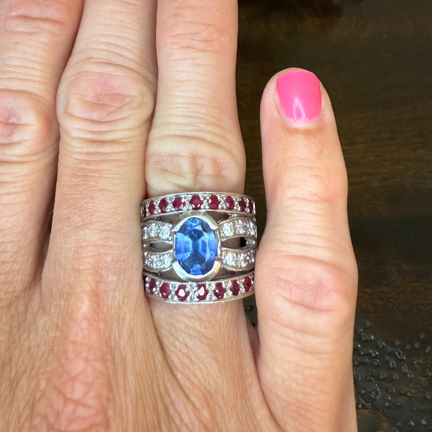 14K Gold Sapphire, Diamond & Ruby Ring - GIA Verified Estate Jewelry