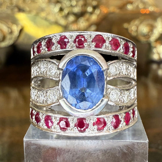 14K Gold Sapphire, Diamond & Ruby Ring - GIA Verified Estate Jewelry
