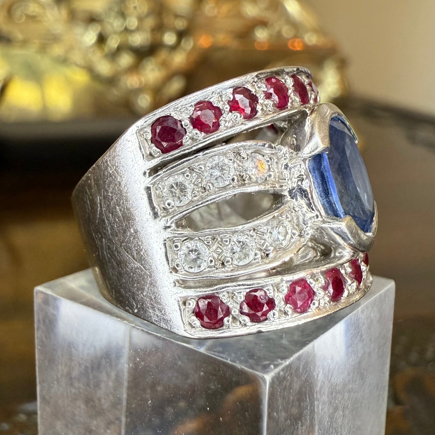 14K Gold Sapphire, Diamond & Ruby Ring - GIA Verified Estate Jewelry
