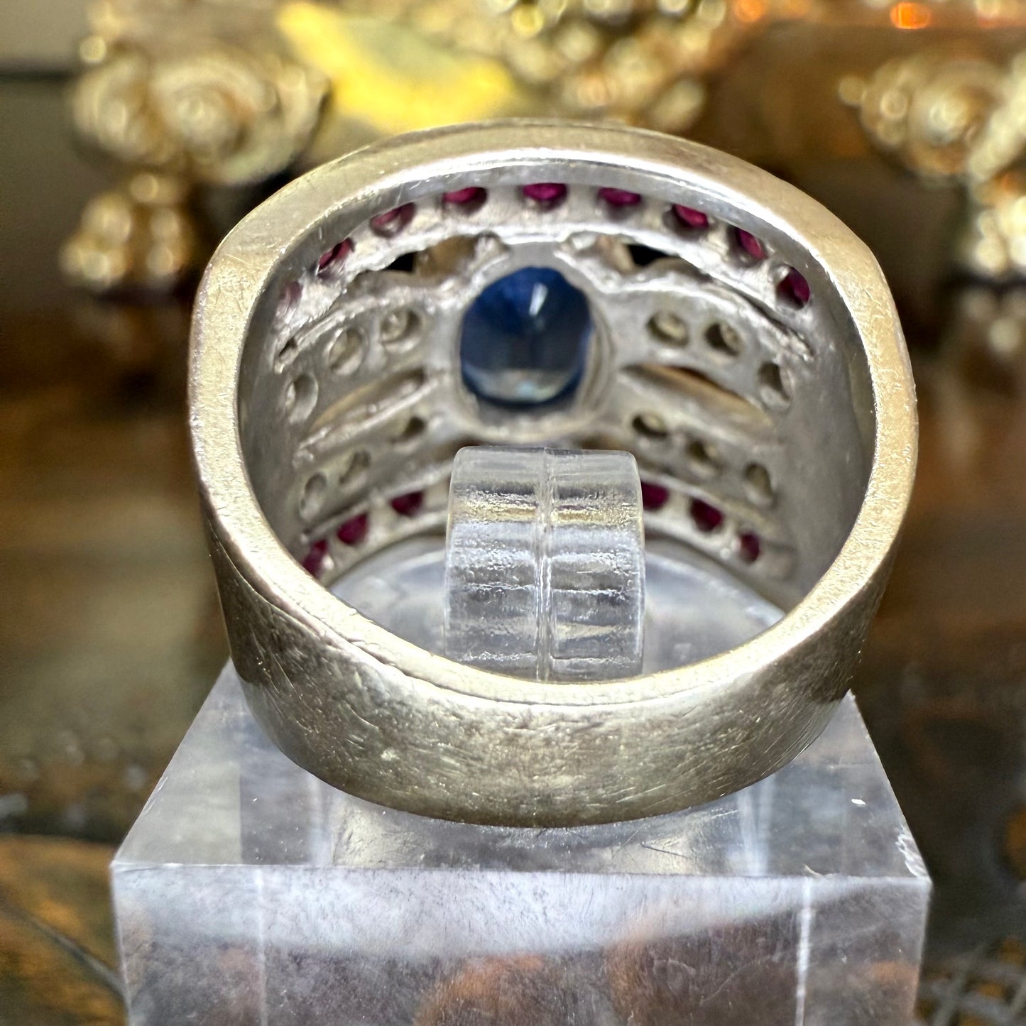 14K Gold Sapphire, Diamond & Ruby Ring - GIA Verified Estate Jewelry