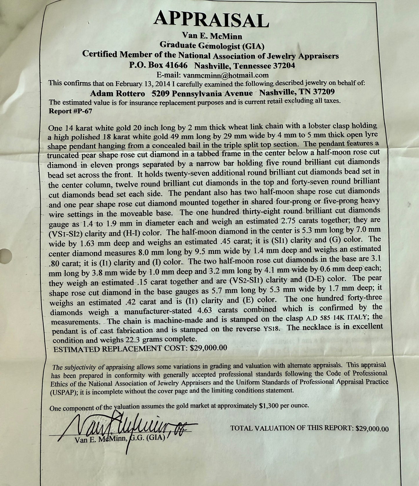 Antique 18 Carat Diamond Pendant: 14K White Gold Lyre Necklace