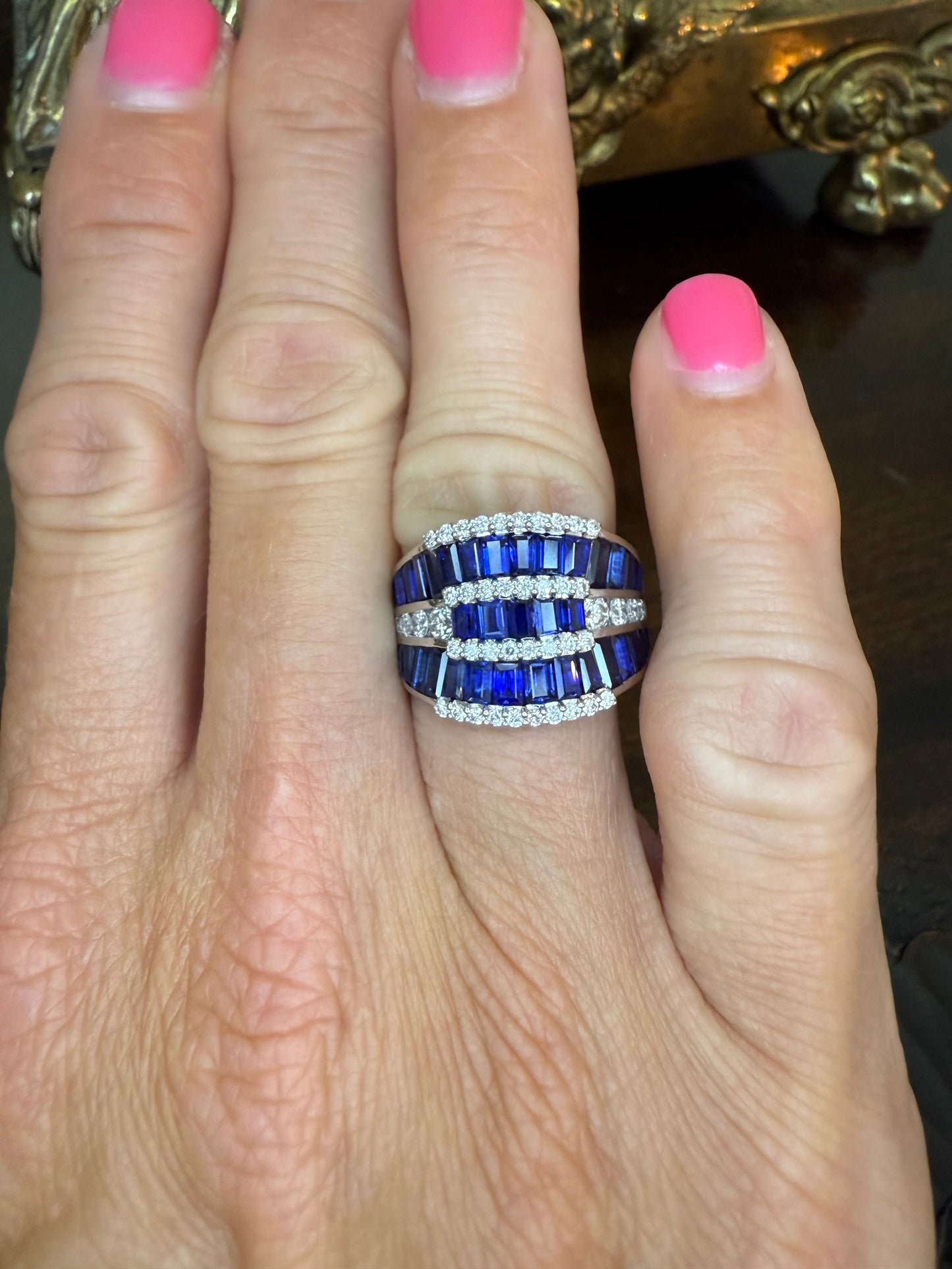 3.88 CTW Sapphire and .62CTW 18k White Gold Sapphire and Diamond Band-Brand New