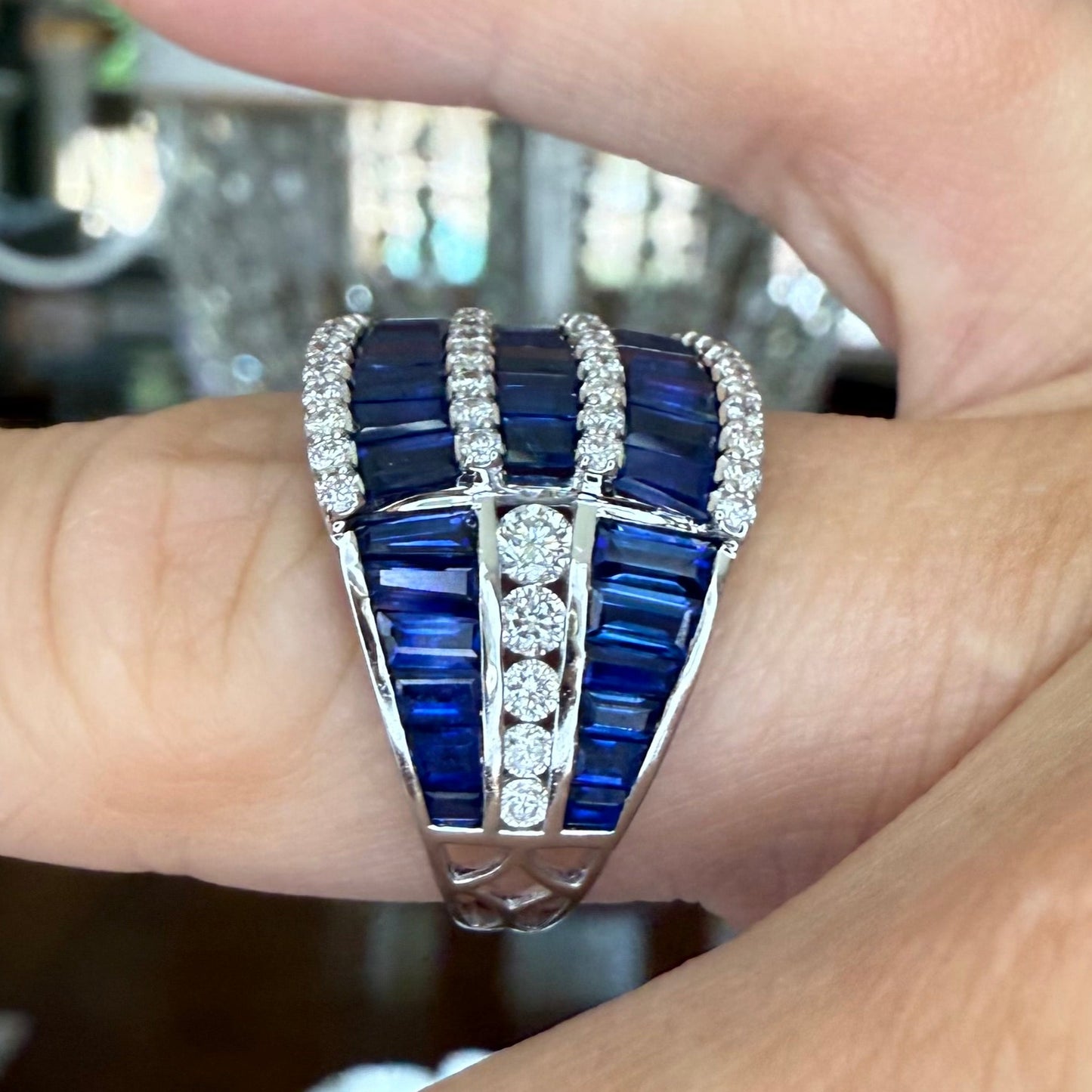 3.88 CTW Sapphire and .62CTW 18k White Gold Sapphire and Diamond Band-Brand New