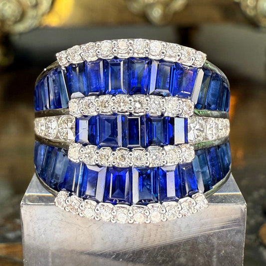 3.88 CTW Sapphire and .62CTW 18k White Gold Sapphire and Diamond Band-Brand New