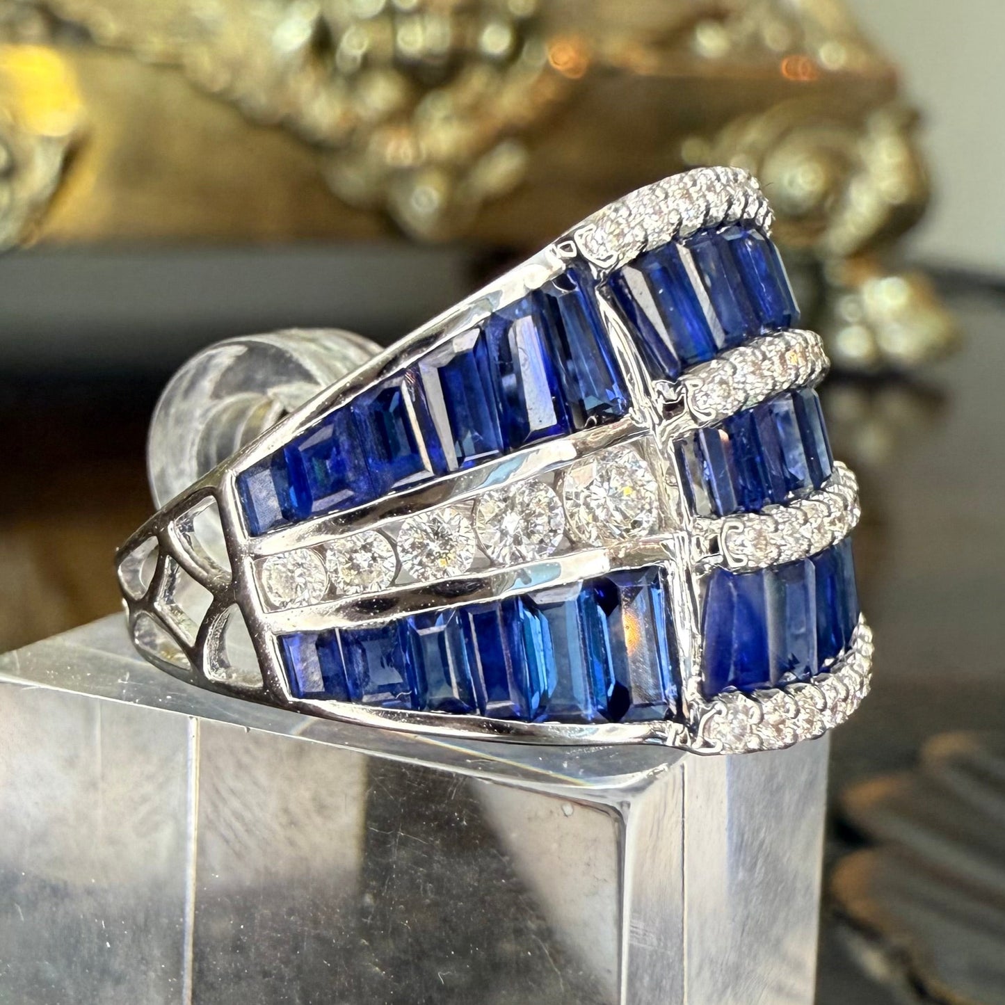 3.88 CTW Sapphire and .62CTW 18k White Gold Sapphire and Diamond Band-Brand New