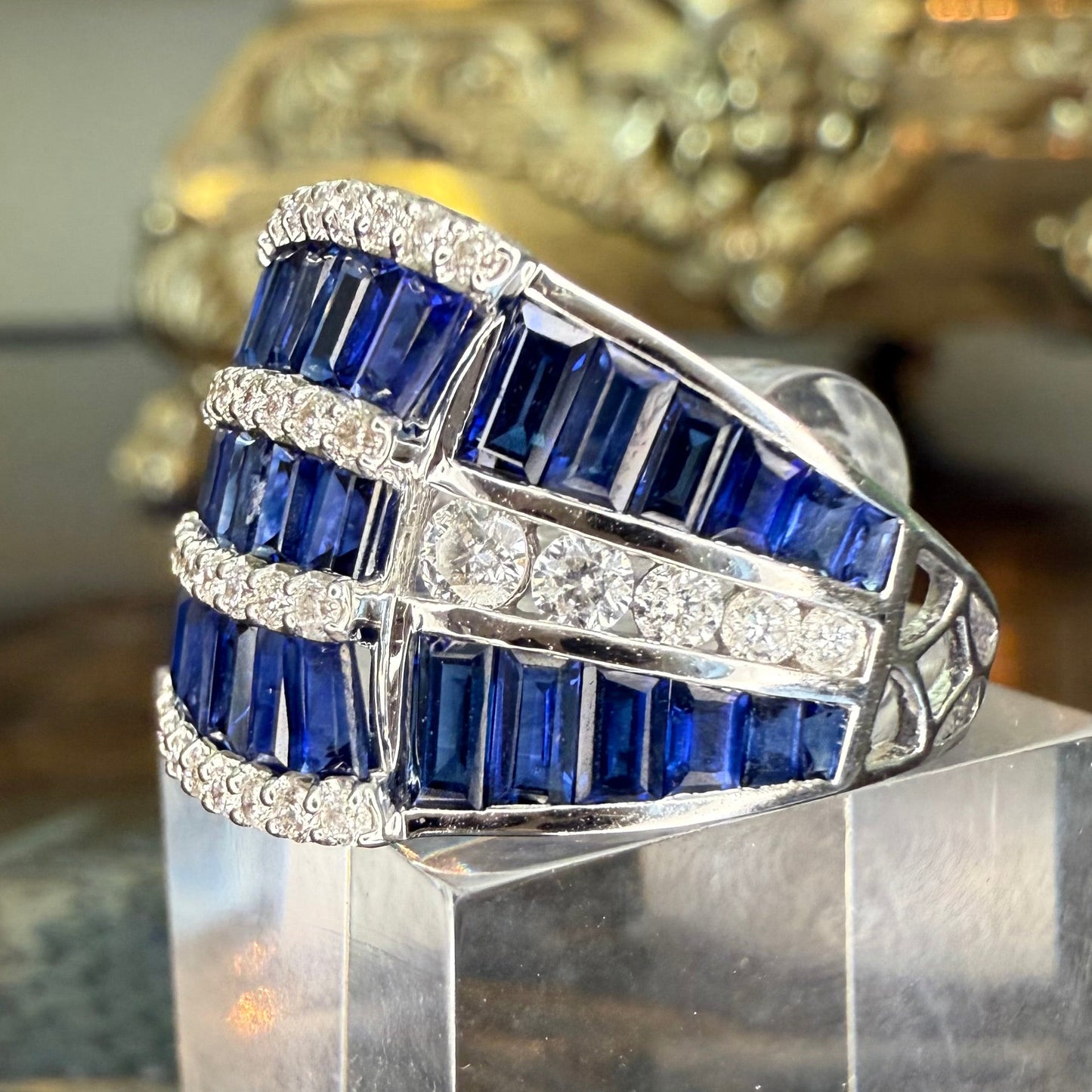 3.88 CTW Sapphire and .62CTW 18k White Gold Sapphire and Diamond Band-Brand New
