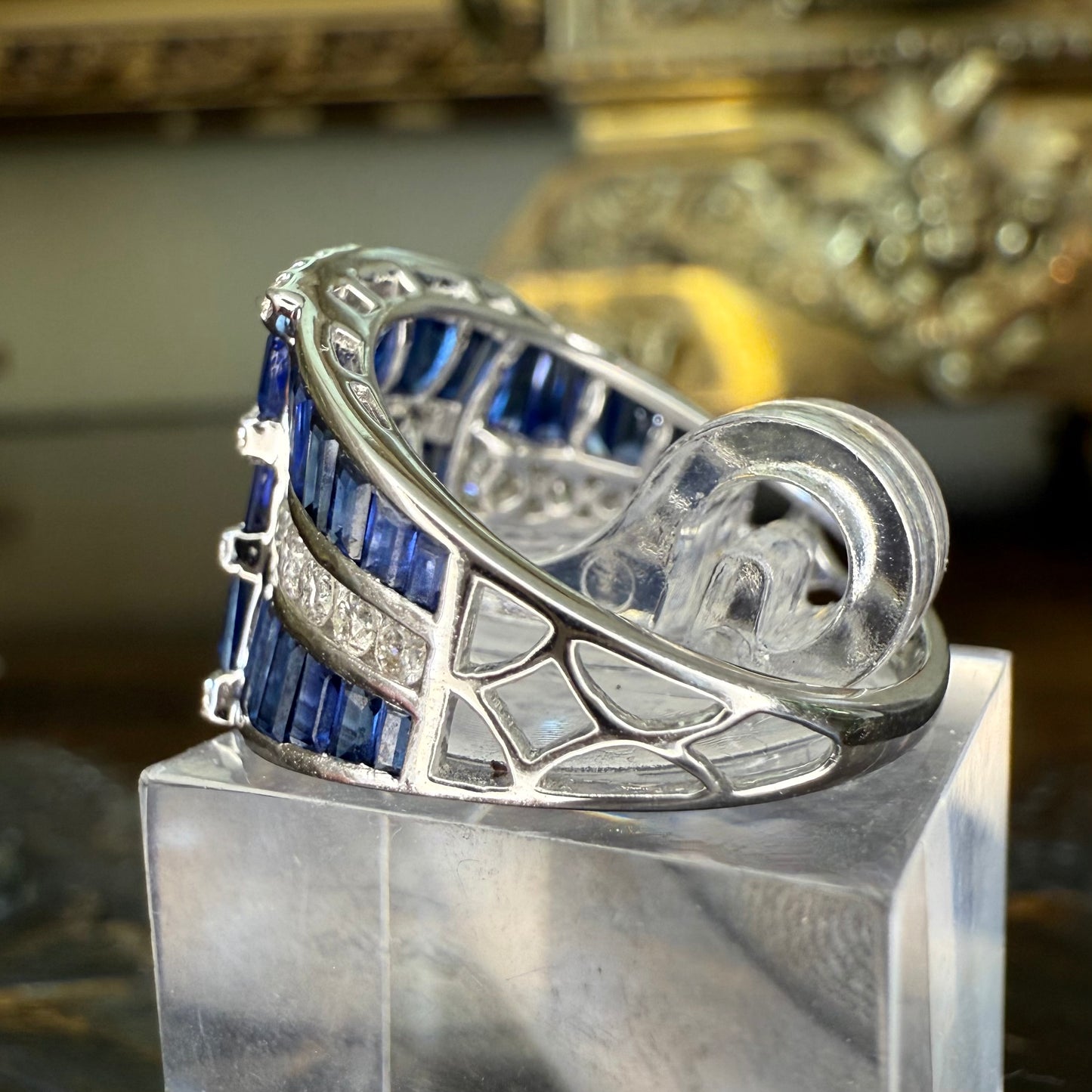 3.88 CTW Sapphire and .62CTW 18k White Gold Sapphire and Diamond Band-Brand New