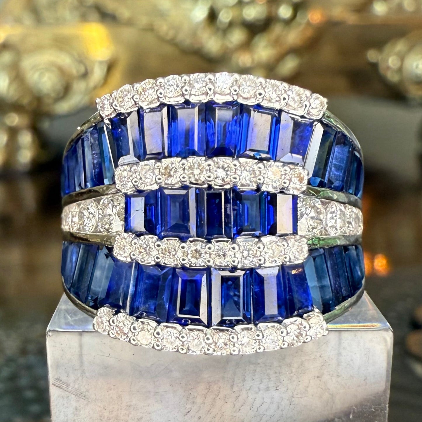 3.88 CTW Sapphire and .62CTW 18k White Gold Sapphire and Diamond Band-Brand New