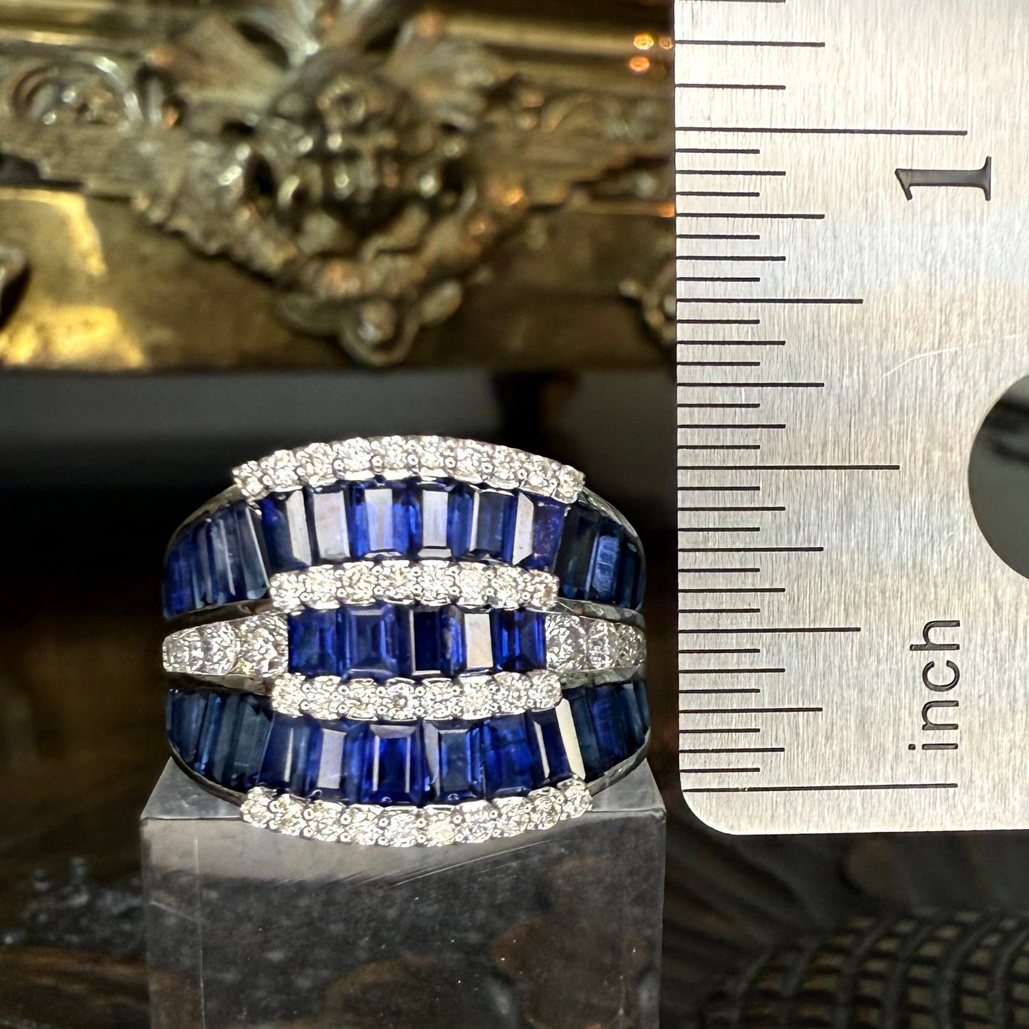 3.88 CTW Sapphire and .62CTW 18k White Gold Sapphire and Diamond Band-Brand New