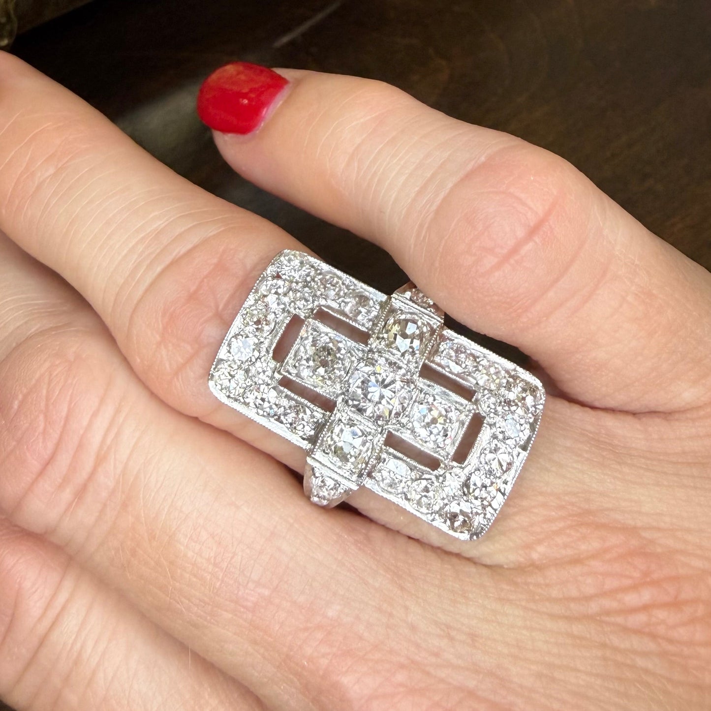 Platinum 3.89 CTW Diamond Art Deco Style Engagement or Cocktail Ring