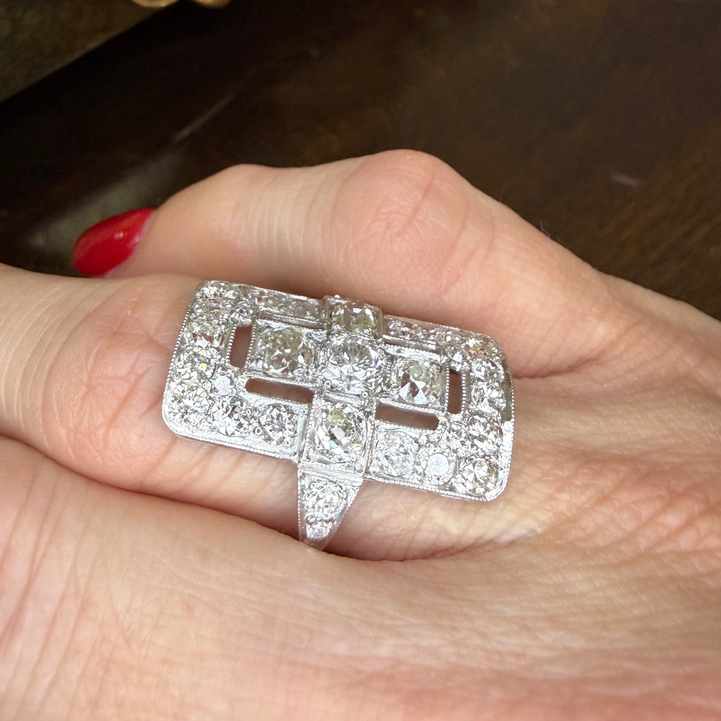 Platinum 3.89 CTW Diamond Art Deco Style Engagement or Cocktail Ring