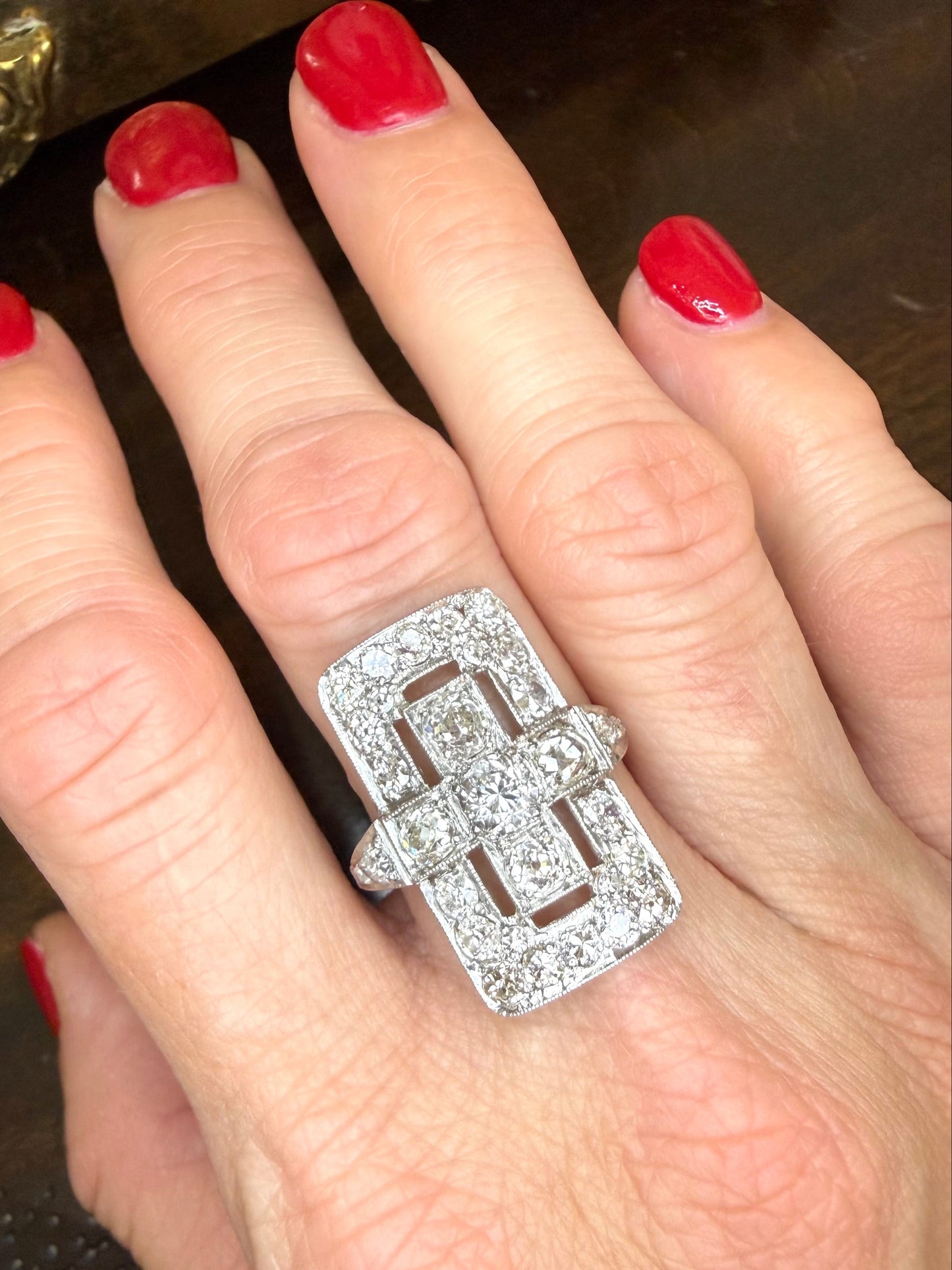 Platinum 3.89 CTW Diamond Art Deco Style Engagement or Cocktail Ring