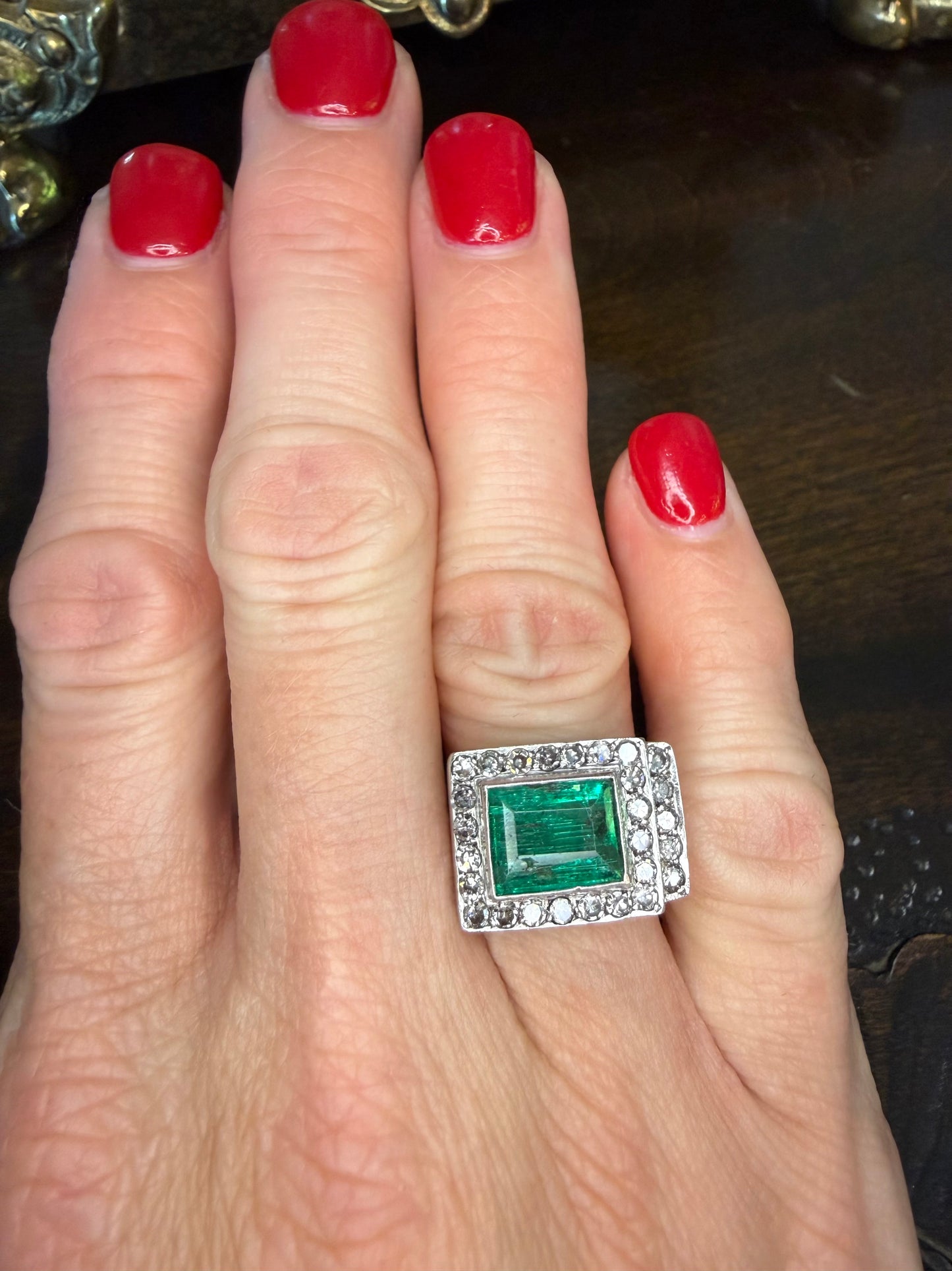 Platinum Art Deco Emerald and Diamond Band Circa 1940s