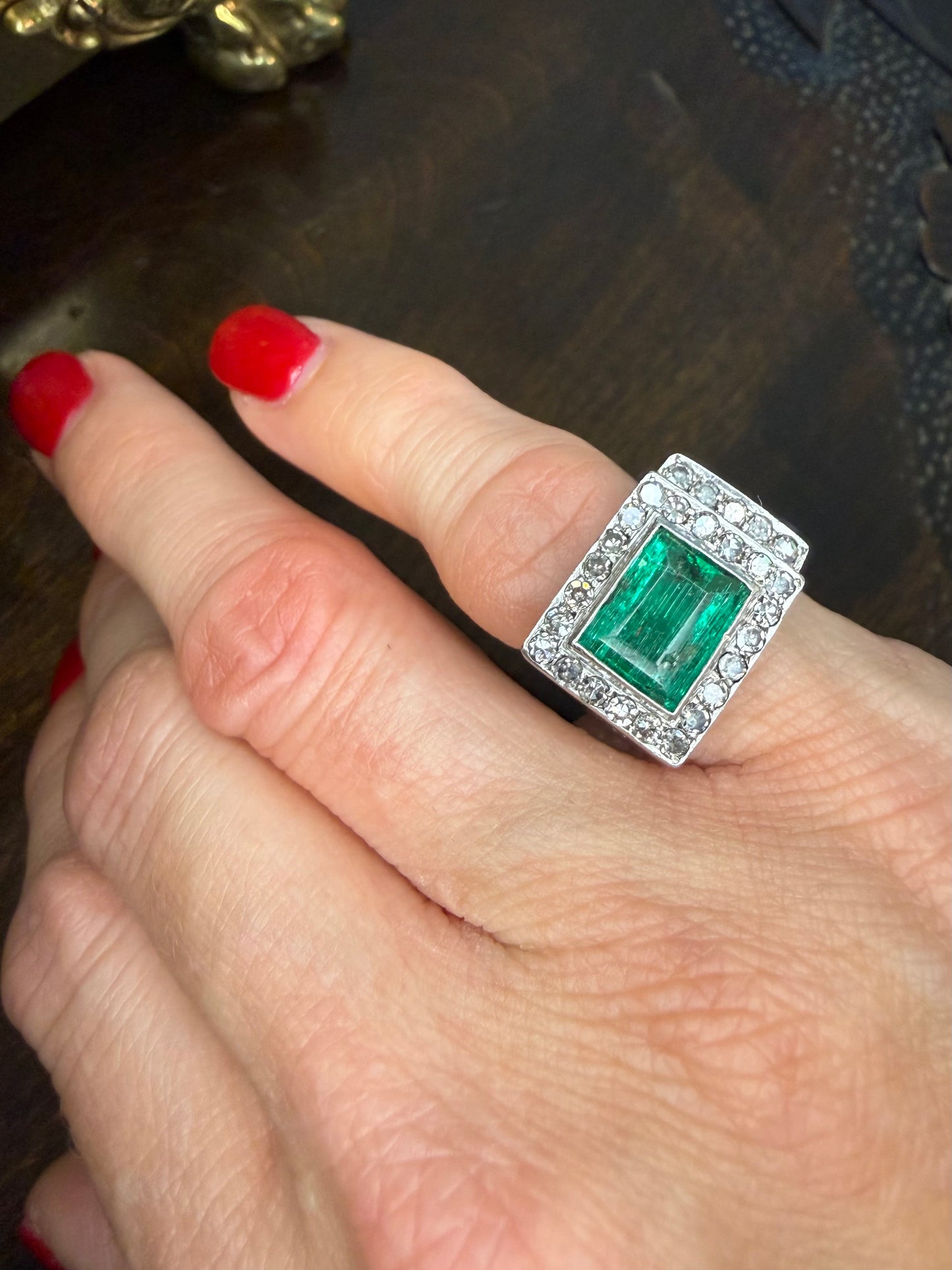 Platinum Art Deco Emerald and Diamond Band Circa 1940s