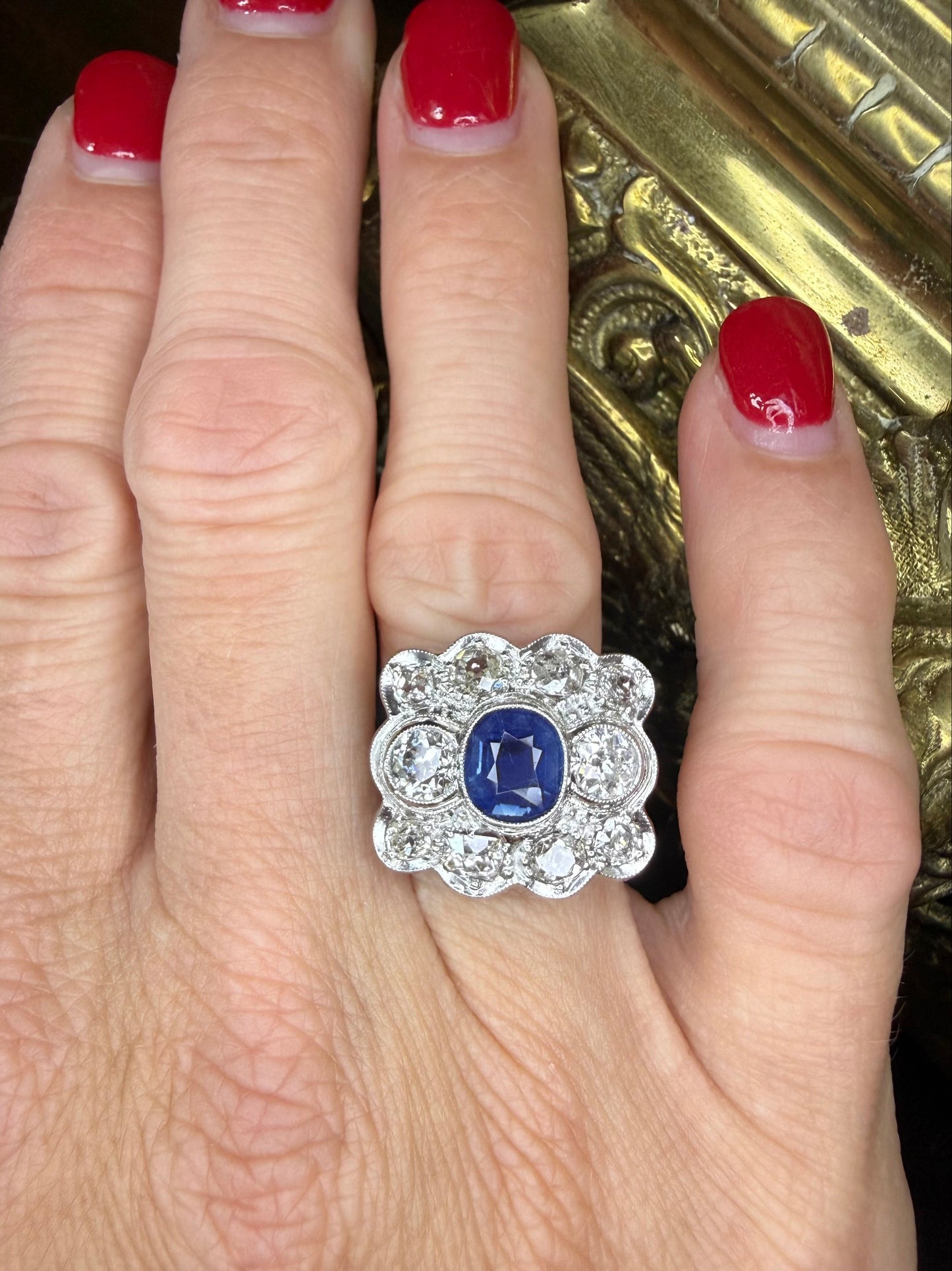 Art Deco 1.85 CT Sapphire and 2.65 CTW Diamond Ring- Circa 1920-1930-Includes GIA Appraisal