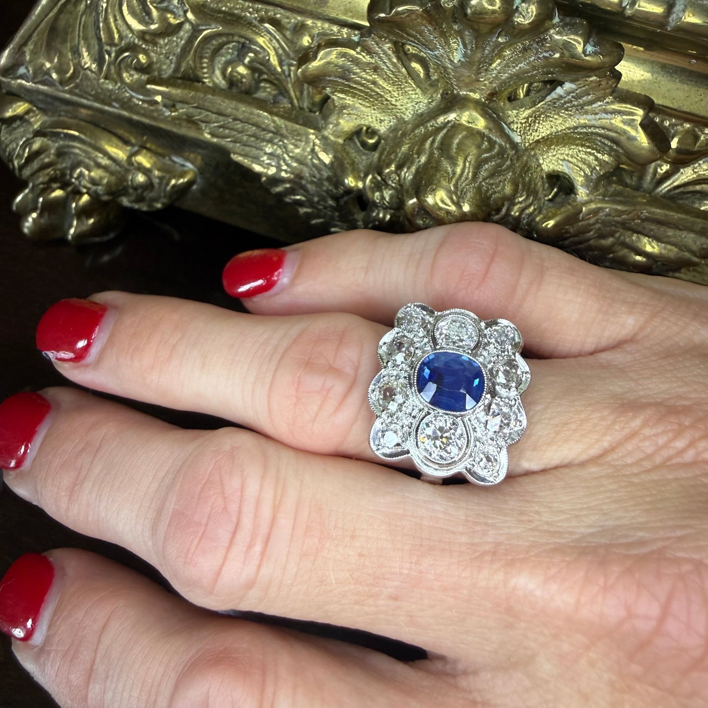 Art Deco 1.85 CT Sapphire and 2.65 CTW Diamond Ring- Circa 1920-1930-Includes GIA Appraisal
