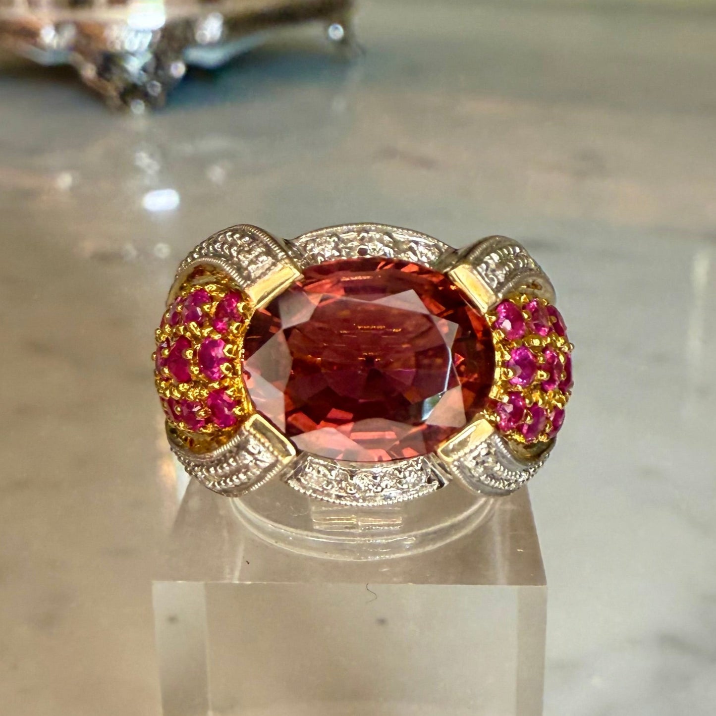 14K 3.07 CT Tourmaline, Ruby, and Diamond Estate Cocktail Ring